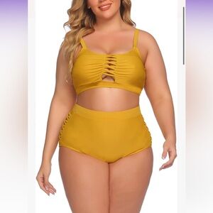 IN’VOLAND Yellow/Mustard Plus Size Crisscross Front Bra & Bottoms|Bikini!! NEW☀️